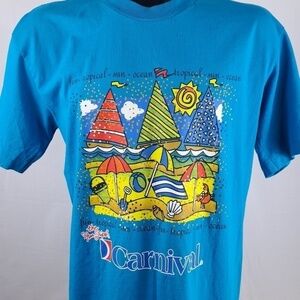 Vintage Carnival Cruise beach graphic summer travel casual blue XL t-shirt